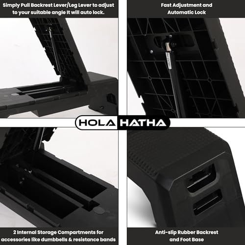 HolaHatha Adjustable Multi-Functional Exercise Bench 440 Pound Capacity Foldable Incline Deck, 8.5 to 14.5 Inch Height, Compact Design,