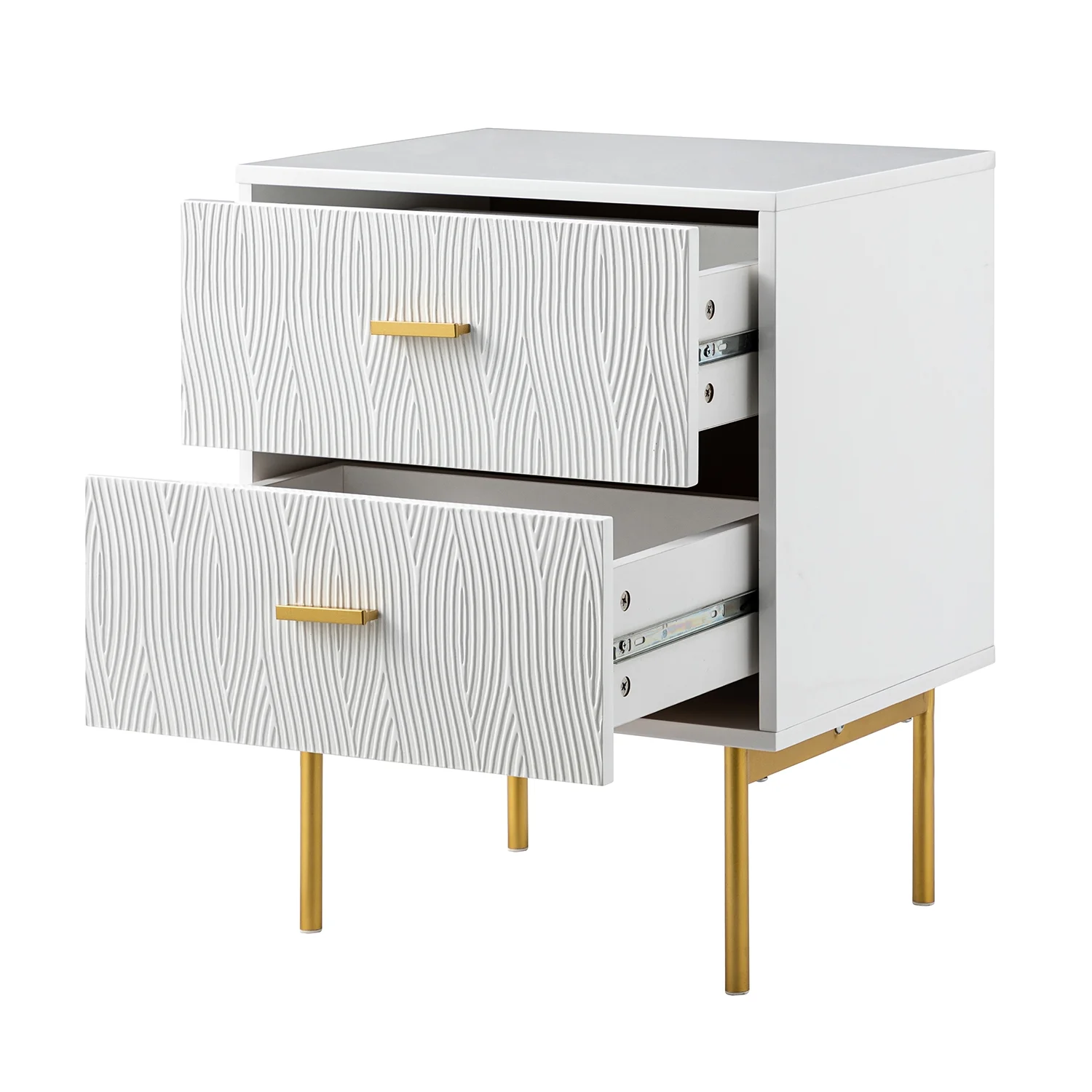 Smart FENDEE Mid Century Nightstand Fluted Night Stand with 2 Drawers,Bedroom,Wooden,Adult,White