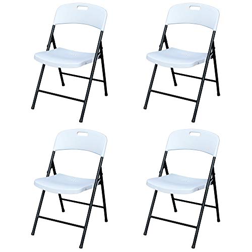 Fully Assembled Durable Ergonomic Lightweight Plastic Foldable Chair with Metal Frame for Indoor or Outdoor Use, 4 Pack, White