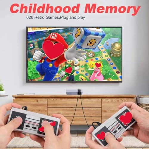 Retro Game Console with 620 Classic Edition Games, Classic Mini Handheld Video Game Console with Dual Controllers,AV Output,Plug-and-Play for TV,Nostalgia Gift for Kids & Adults,Grey