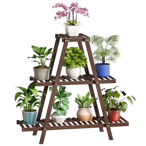 BMOSU Plant Stand Bamboo for Indoor Outdoor Tiered Plant Shelf 8 Potted Flower Holder Ladder Rack Garden Balcony Living Room Patio(3 Tier Natural)