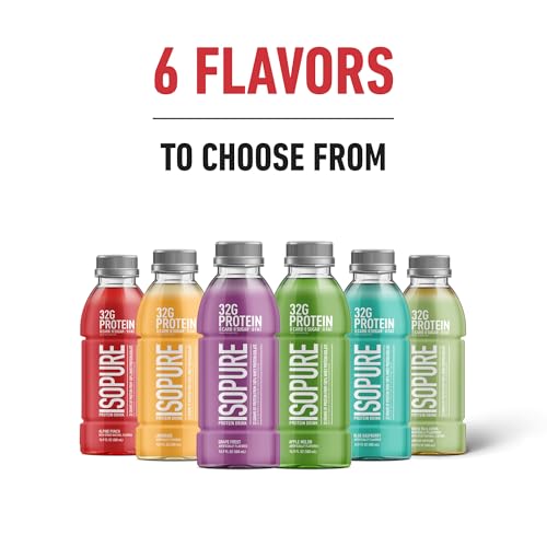 Isopure Zero Carb 32g Clear Protein Ready-to-Drink, Whey Protein Isolate, Blue Raspberry, 12 Pack (Packaging May Vary)