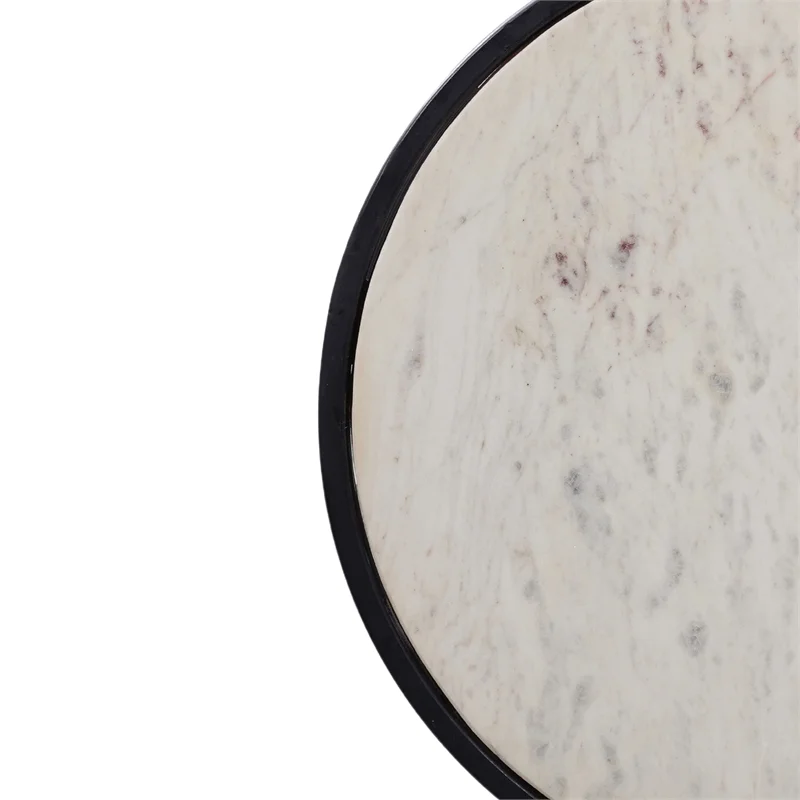Beri Side End Table Round White Natural Marble Top Classic Slim Black Iron Frame