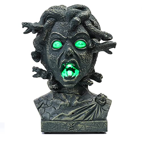 EVAPLUS 12 inch Electronic Animated Medusa Bust,Indoor/Outdoor Halloween Decoration,Creepy Tabletop Decor