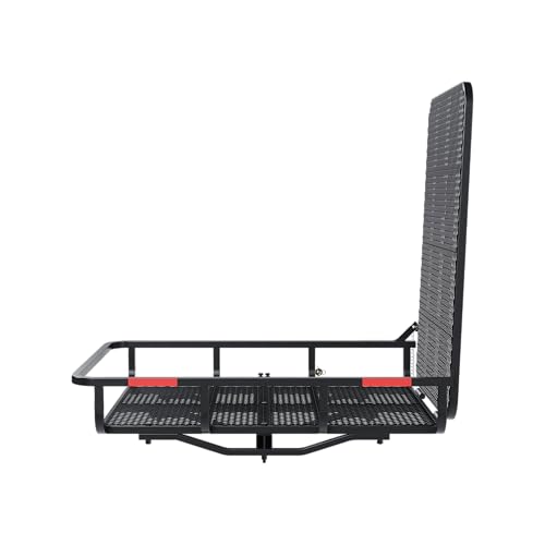 ECOTRIC Hitch Mount Wheelchair Carrier with Mobility Ramp for Wheelchair Scooter Lawn Mower Snow Blower Hauler 500lb Capacity Basket-Style