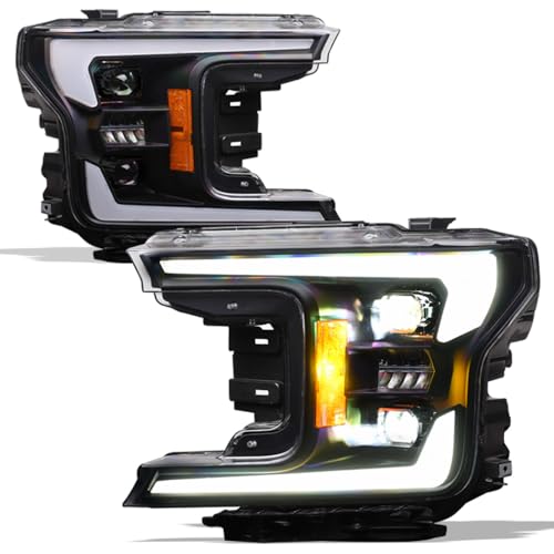 7422449914930 Compatible With 2018-2020 Ford F150 Black Housing With Black Bezel Full LED Switchback Sequential Dual Projector Headlights With Amber Reflector