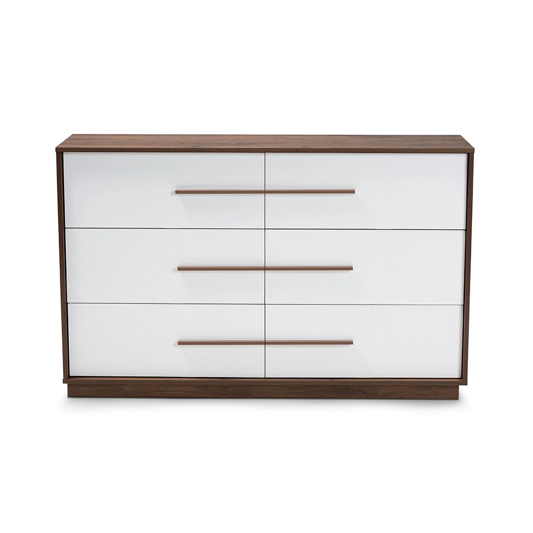 Baxton Studio Mette Mid-Century Modern White and Walnut Finished 6-Drawer Wood Dresser