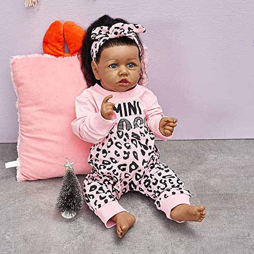 HOOMAI Lifelike Reborn Baby Dolls with Soft Body African American Realistic Girl Doll 22.8 Inch Best Birthday Gift Set