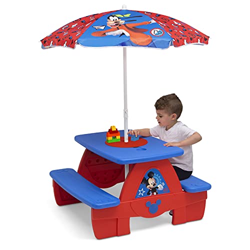 Delta Children 4 Seat Activity Picnic Table with Umbrella and Lego Compatible Tabletop, PAW Patrol