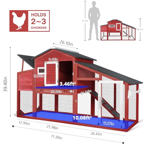 Chicken Coop and Run, Two Story Rabbit Hutch Indoor Outdoor, Wooden Hen House with Nesting Box Rabbit Cage, Ramp, Deep No Leak Pull Out Tray, for Chick, Bunny(Black)