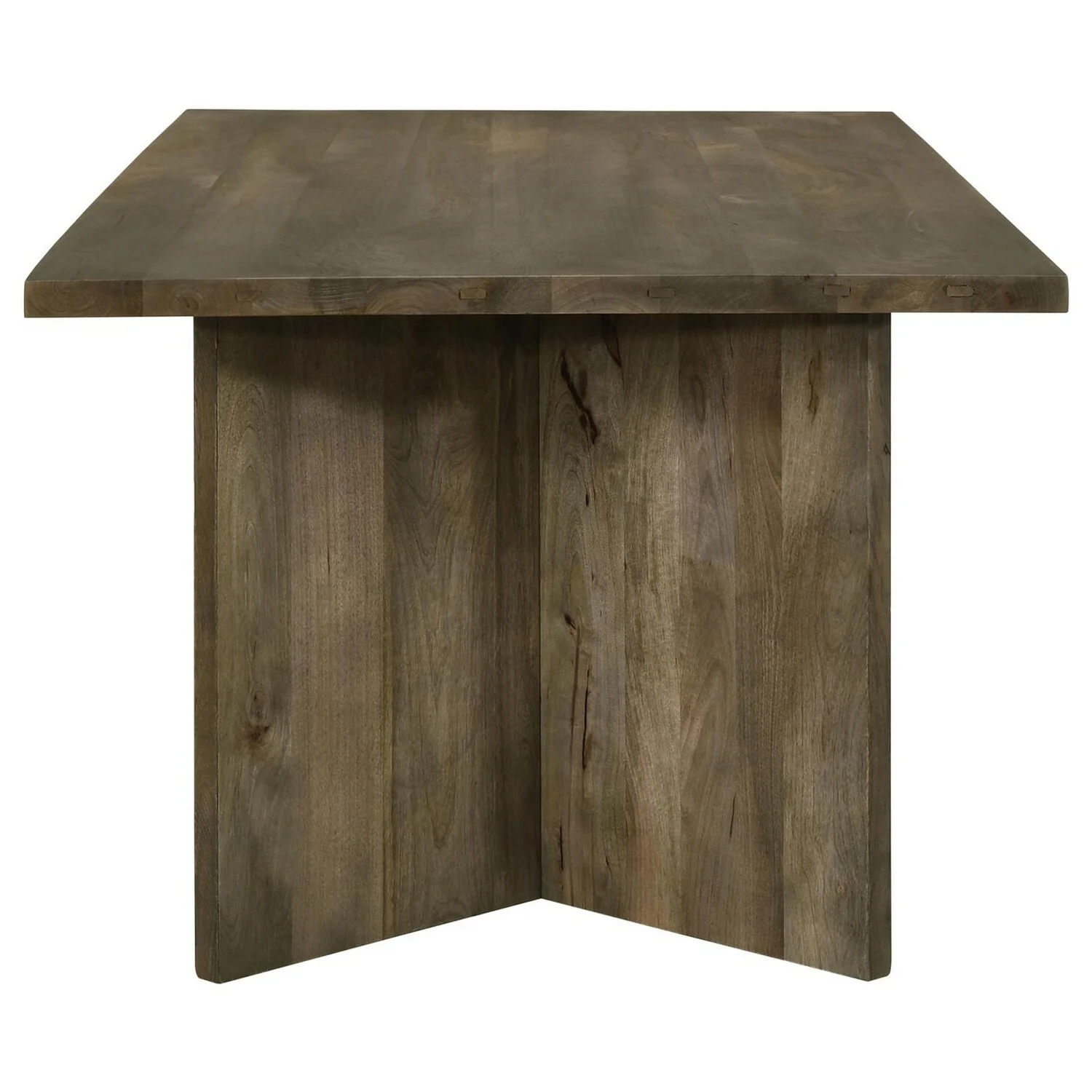 Benjara BM307148 80 in. Brown Mango Wood Double V Shaped Rectangular Base Dining Table