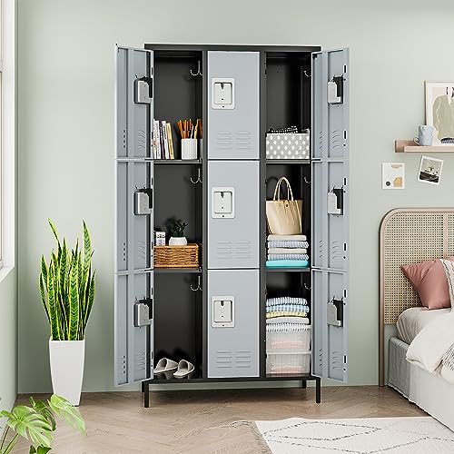 SISESOL Vintage Metal Locker with Hooks,Lockable 1 Door Storage Locker,Retro Black Single Lockers for Employees,Steel Locker for Home, Office,Gym,Old School Lockers Storage