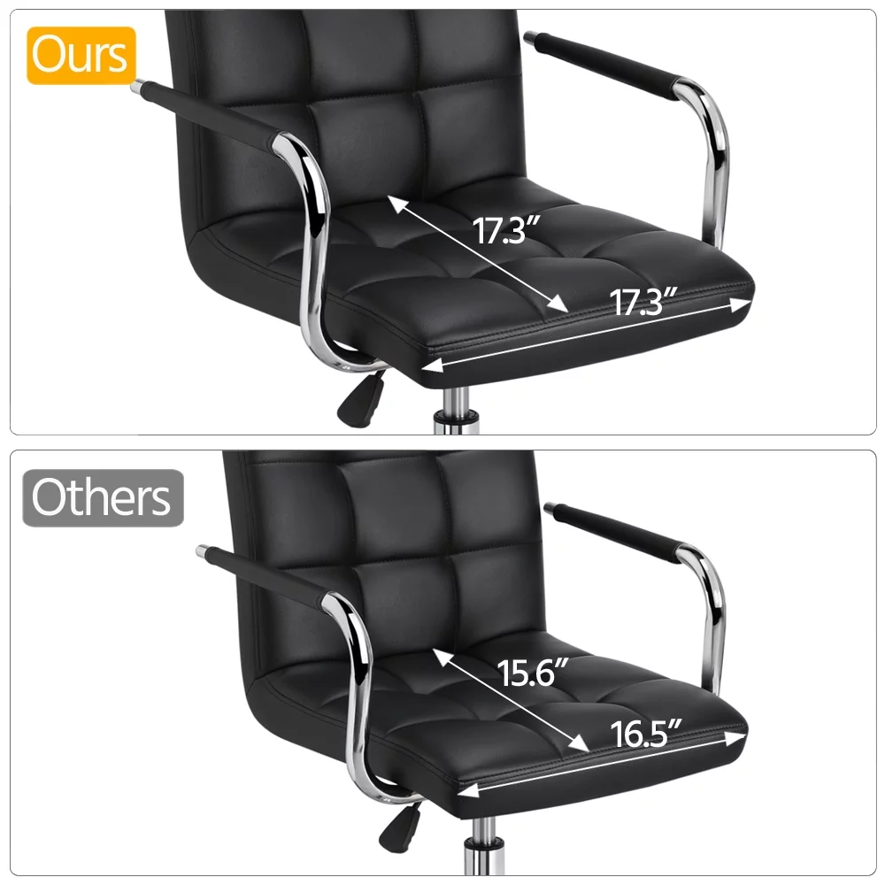 SMILE MART Modern Adjustable Faux Leather Swivel Office Chair with Wheels, Black