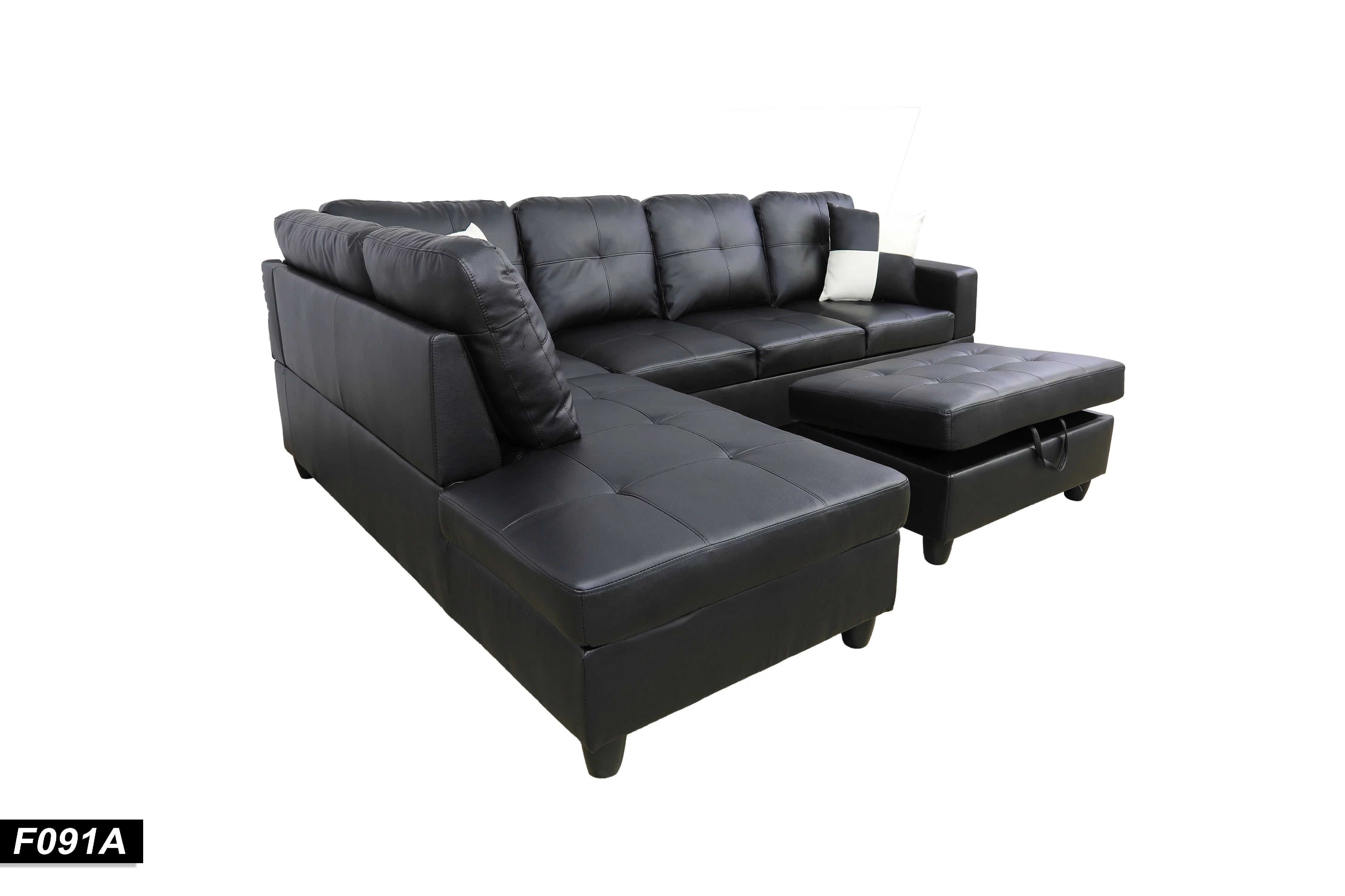 PonLiving Furniture ROY Faux leather SECTIONAL SOFA Left Facing with Ottoman Black PonLiving ROY Faux leather SECTIONAL SOFA Left Facing with Ottoman Black