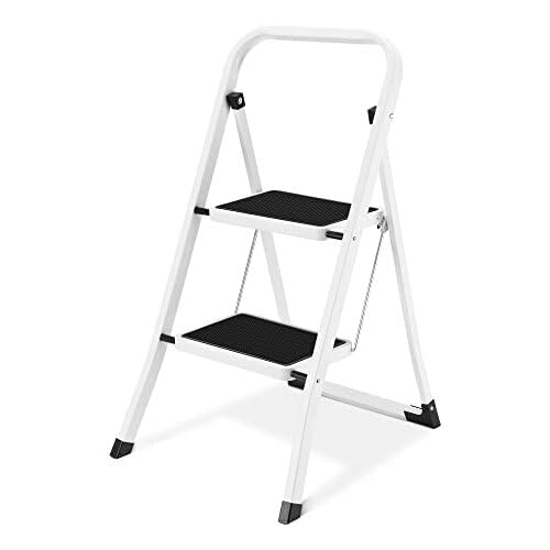 Soctone Step Ladder 2 Step Folding with Anti-Slip Pedal, Lightweight 2 Step Ladder with Handrails, 330 lbs Capacity Perfect for Kitchen & Household, White