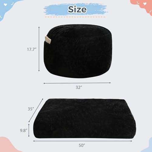 MAXYOYO Bean Bag Chair Bed for Kids, Convertible Bean Bag Folds from Lazy Chair to Floor Mattress Bed, Stuffed Floor Sofa Couch Sofa Bed for Boys and Girls, High-Density Foam Filling, Beige