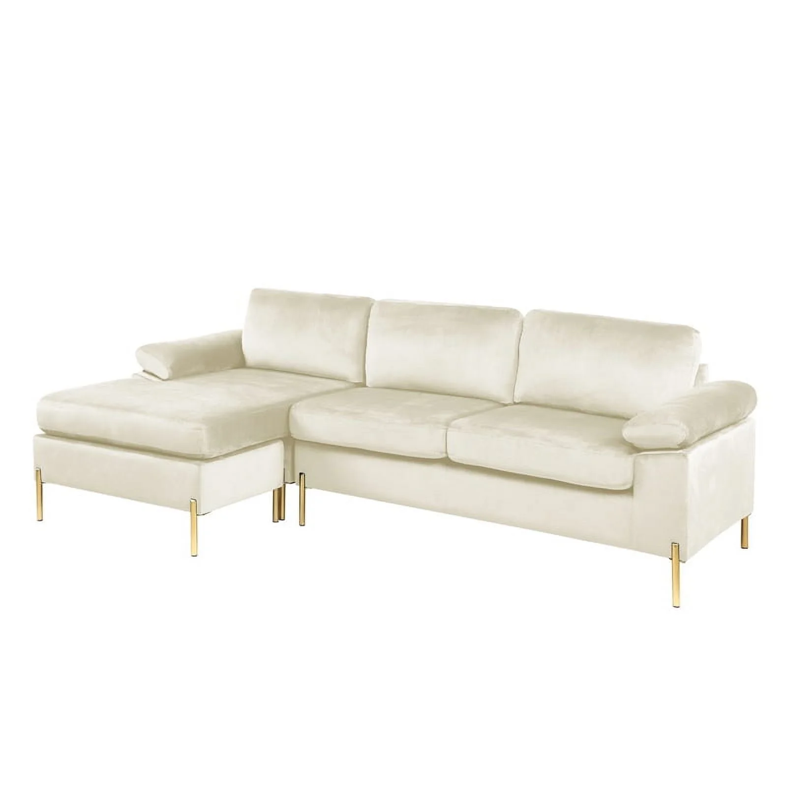 Pemberly Row Modern Velvet Sectional Sofa in Beige/Gold legs