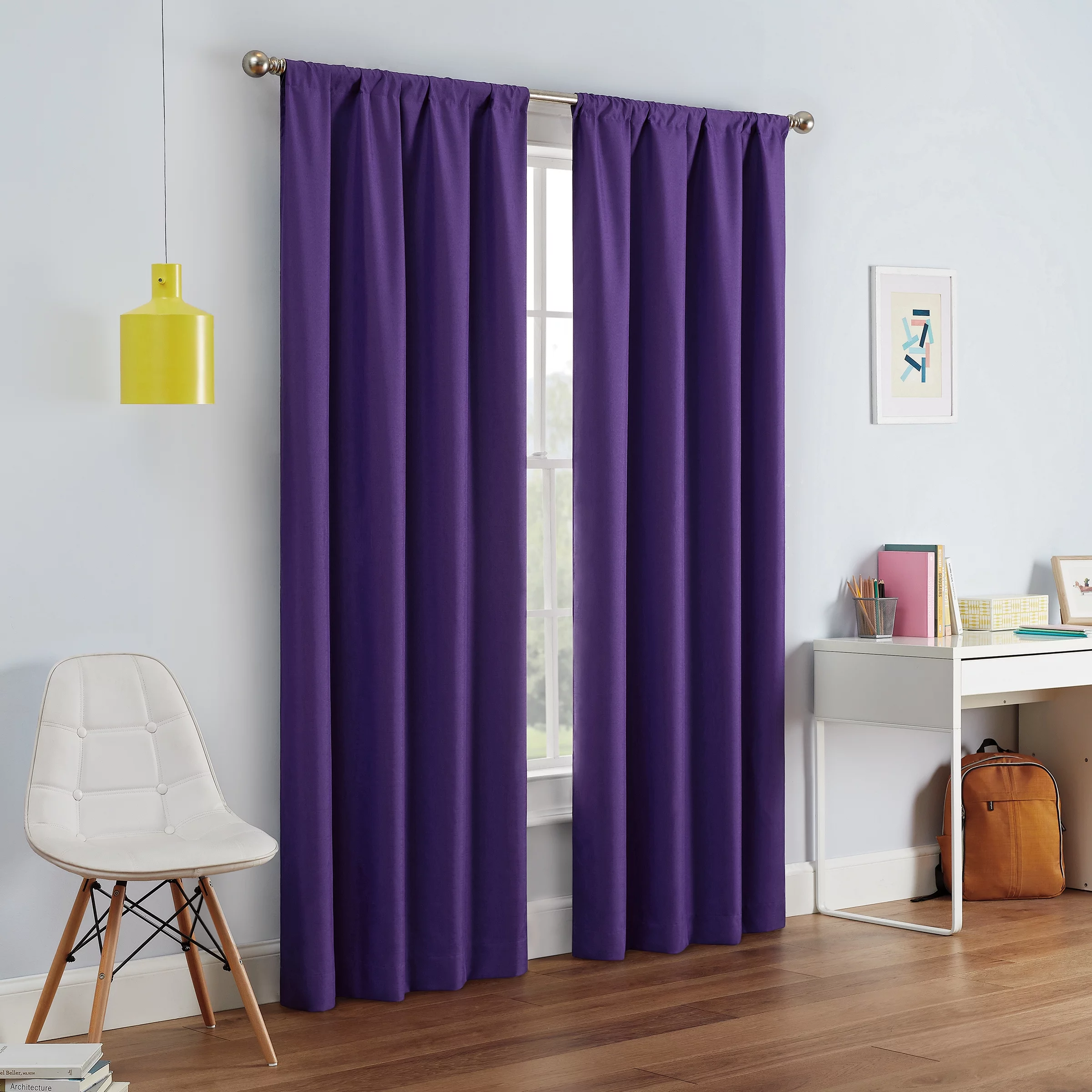 Eclipse Dayton Solid Blackout Rod Pocket Energy-Efficient Curtain Panel, Purple, 42