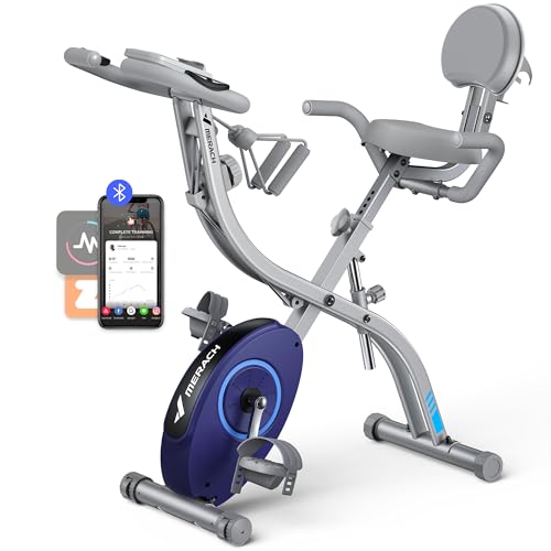 MERACH Folding Exercise Bike, Foldable Stationary Bikes for Home, 4 in 1 Upright Indoor Cycling Bike with 16-Level Magnetic Resistance, 300LBS Capacity X Bike with Exclusive APP