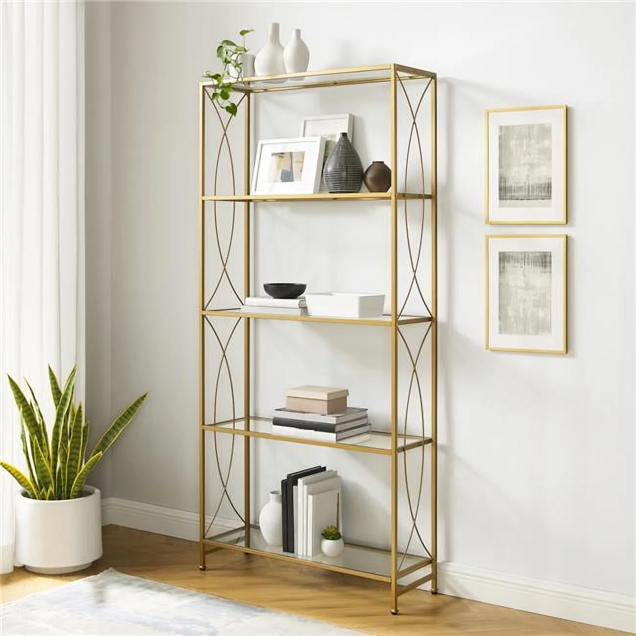 76 in. Helena Etagere Bookshelf, Gold