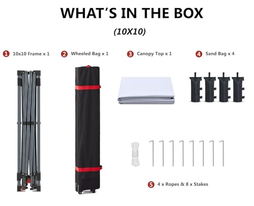 ABCCANOPY Pop Up Canopy - Outdoor Patio Portable Canopy Tent Heavy Duty for Backyard and Deck with 4 Sandbags(White, 10x10)