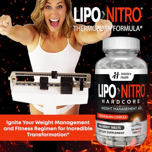 LipoNitro® Thermo-Burn Diet Pills with Nitro Energy Dietary Supplement Manufactured in USA - 120 White Tablets