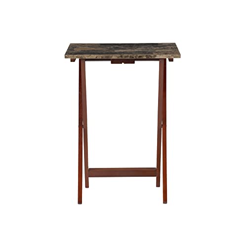 Linon Nikki Brown Faux Marble Tray Table Set
