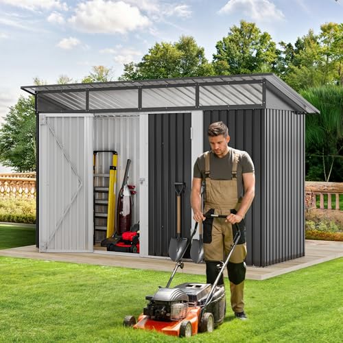 DWVO 6x4ft Storage Shed for Outdoors, Metal Sturdy Weatherproof Tool Locker with Secure Door and Ventilation for Equipment, Mowers, Bikes, Outdoor Spaces, Dark Gray