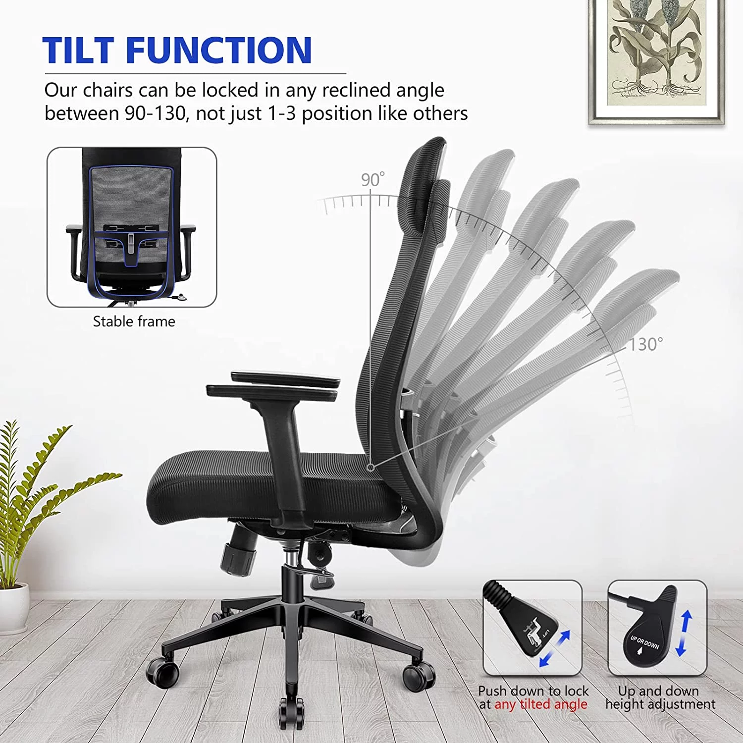 DAVEJONES Office Chair, Ergonomic Computer Desk Chairs High Back with Lumbar Support, 3D Adjustable Arms