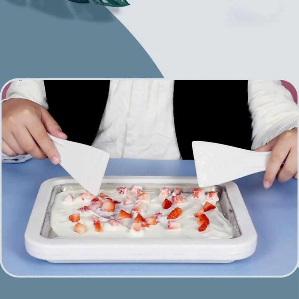 Maker Rolled Pan with 2 Spatulas Fruit Sweet Sorbet Yogurt Homemade Plate for Kids