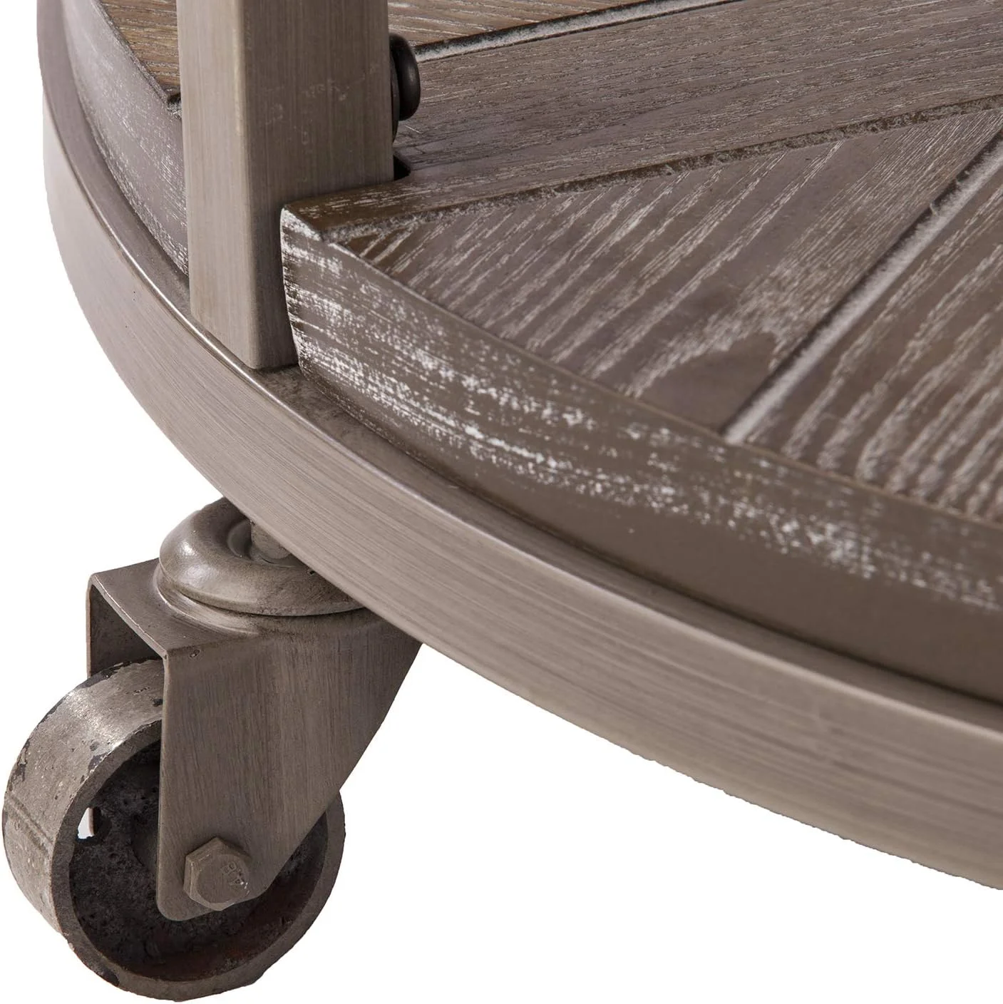 Konya Urban Industrial Round Coffee Table, White-Limed Burnt Oak/Distressed Gray