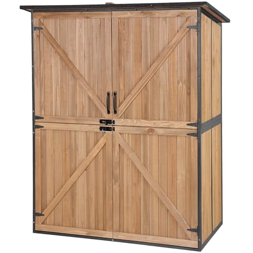 Aivituvin Outdoor Storage Shed Upgraded with Strong Metal Frame Garden Tool Shed Storage House Cabinet with Adjustable Shelfs and Wooden Floor 4.6 x 2.42FT (Brown)