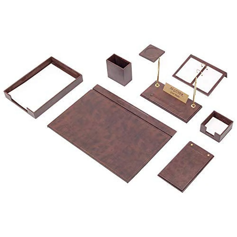Leather Desk Set, 10 Pieces, Single Document Tray, Desk Organizer (Brown)