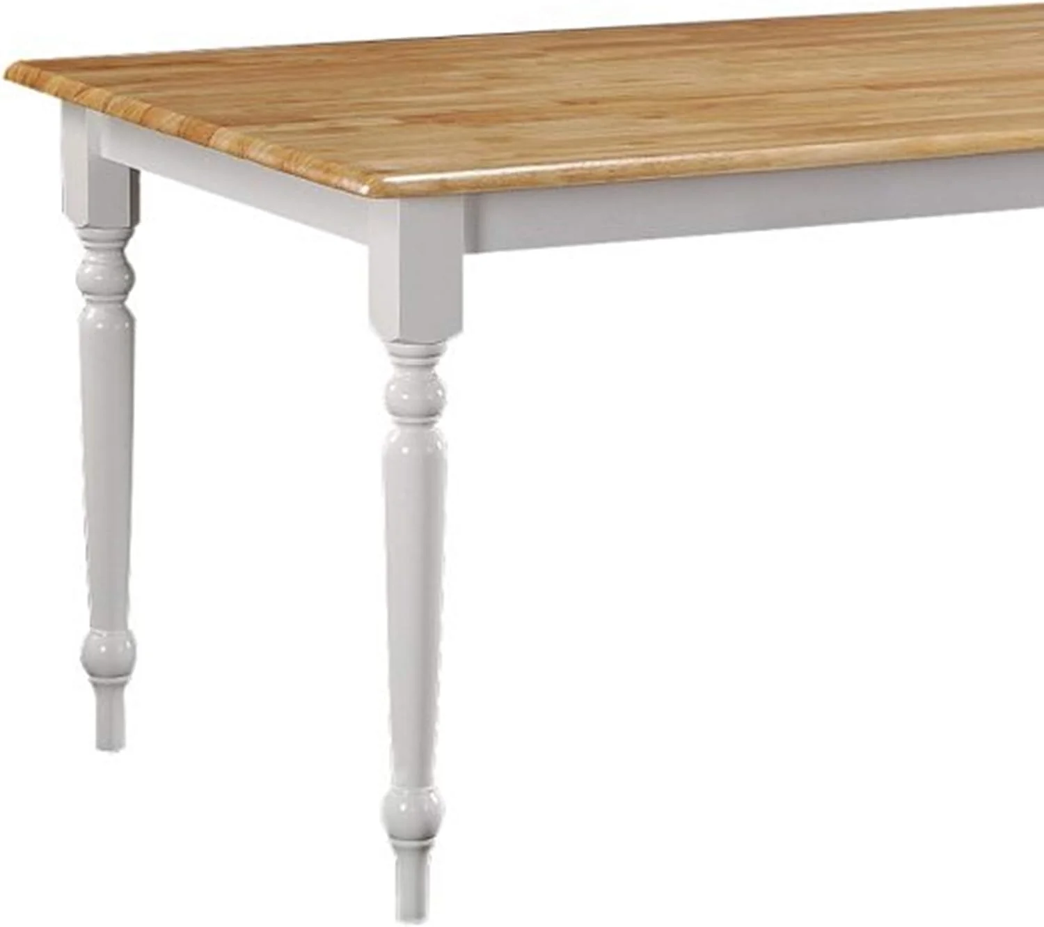 Grained Rectangular Wooden Dining Table With Turned Legs, Brown And White