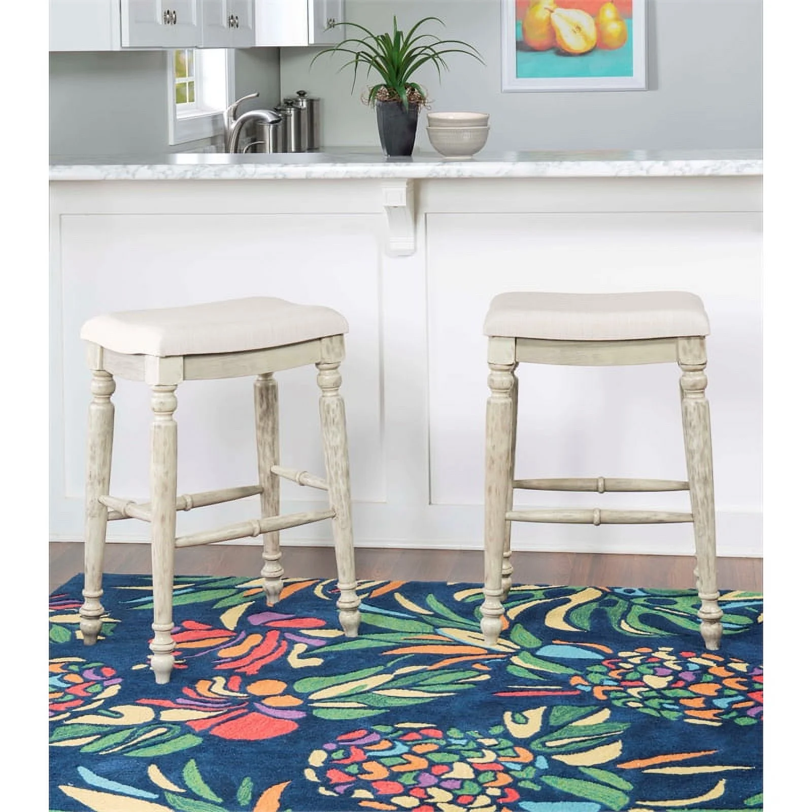 Home Square 2 Piece Backless Wood Bar Stool Set in White Wash