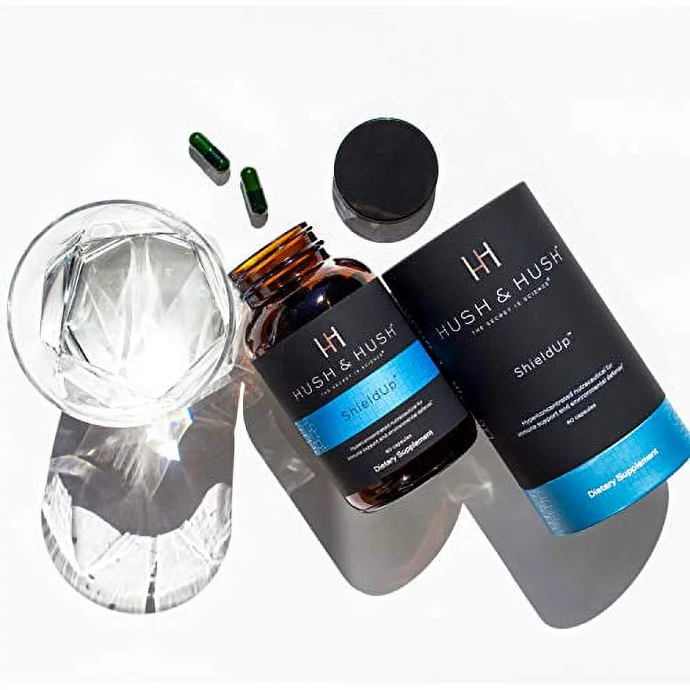 Hush & Hush ShieldUp - Immune Booster Energy Supplement - Brain Booster - Vitamin C, Maca Root, Turmeric and Organic Matcha Leaf Extract | Vegan, Gluten Free - 60 Capsules