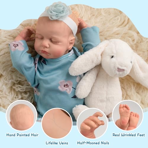 Jirachi Realistic Reborn Baby Dolls, Sleeping Real Life Soft Body Baby Girl, 18 Inch Lifelike Reborn Baby with Pink Clothing Set for Kids 3+