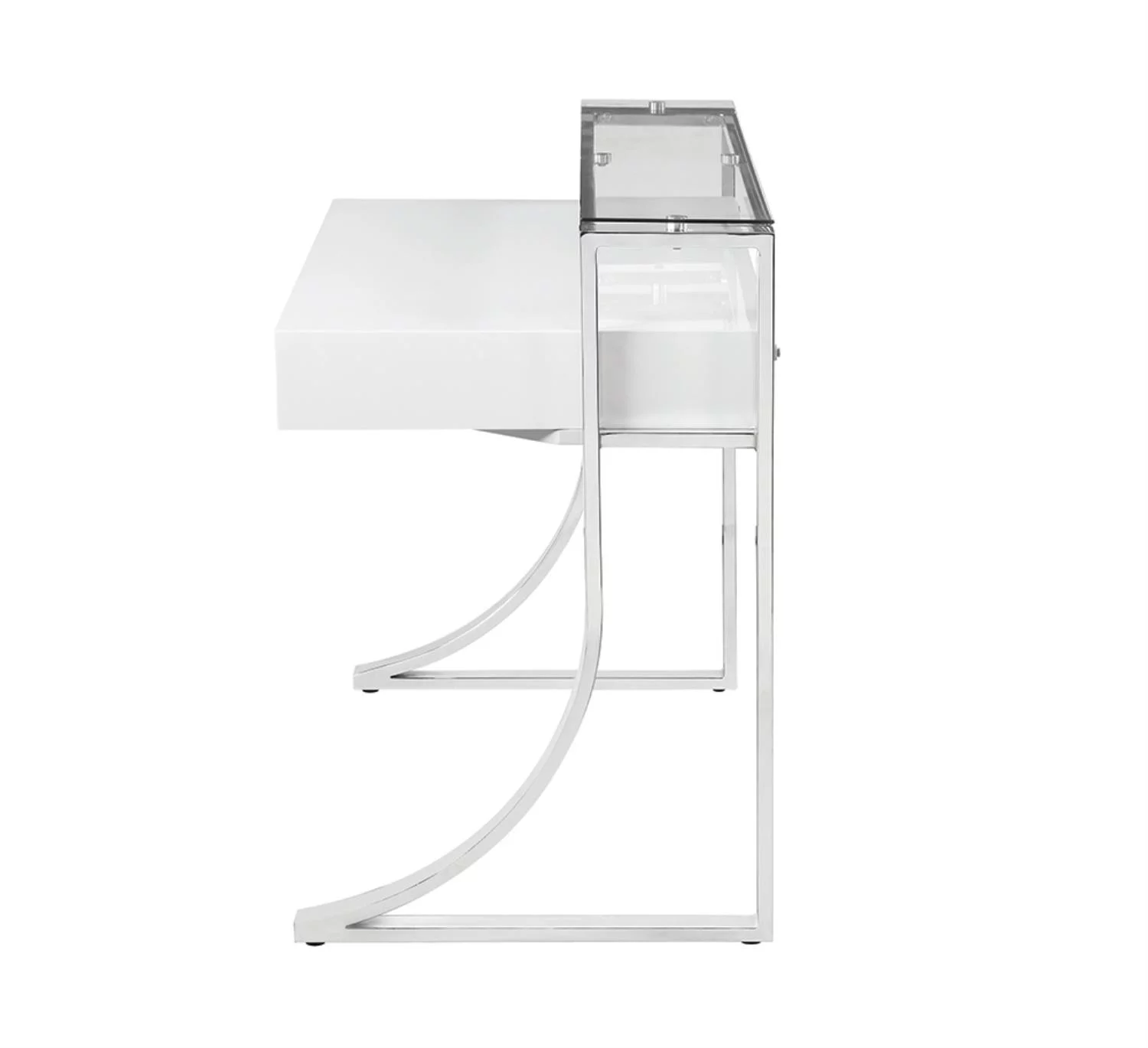 Gemma 2-drawer Writing Desk Glossy White and Chrome