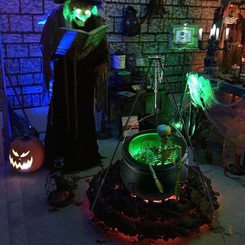 Halloween Witch Cauldron with Tripod Stand,51.2inch Large Witches Cauldron with Eyeballs Lights and Skeleton,Witches Hocus Pocus Scary Outside Decor for Yard,Party Props & Candy Bowl
