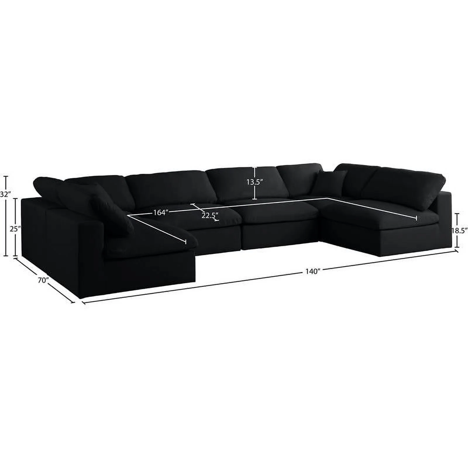 Meridian Furniture Plush Black Velvet Standard Modular Sectional