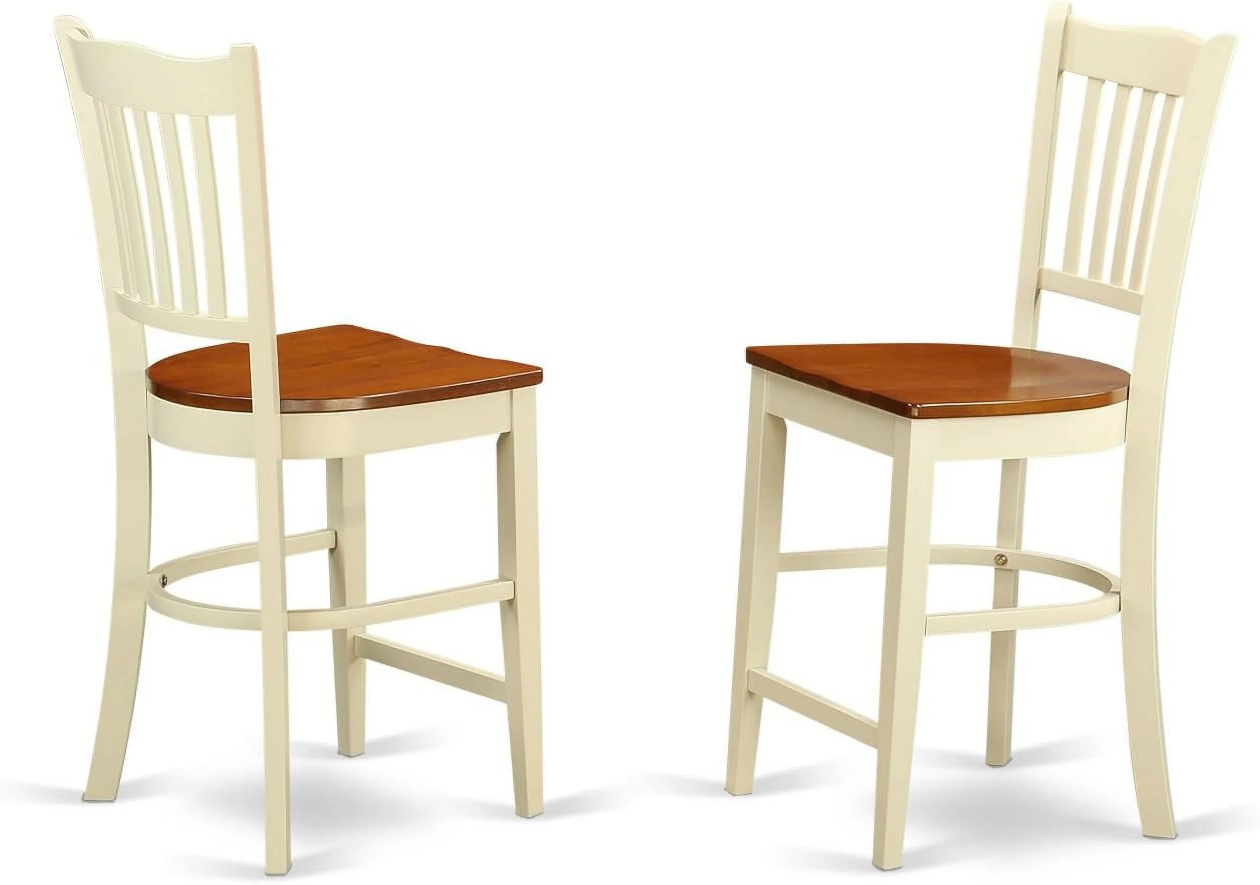 5 Piece Kitchen Counter Height Dining Table Set Includes A Round Wooden Table With Pedestal And 4 Dining Chairs, 30X30 Inch, Buttermilk & Cherry