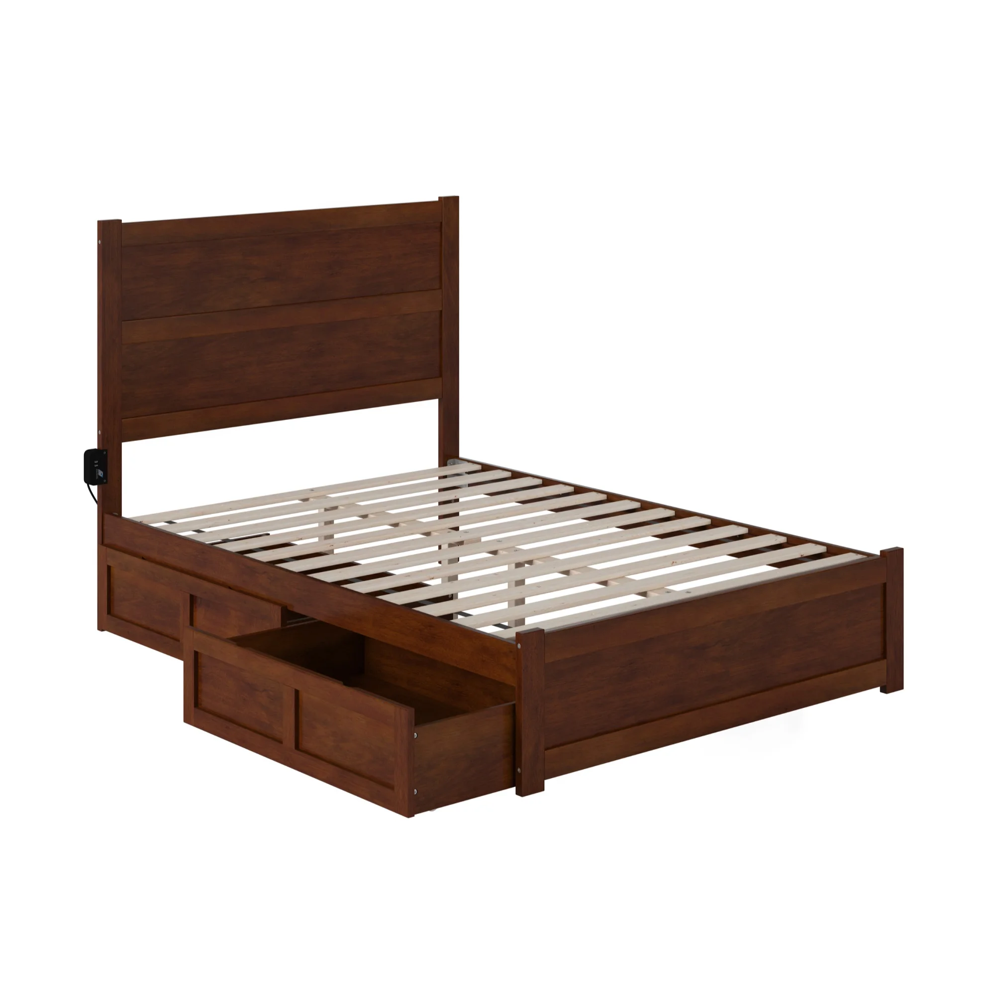 AFI NoHo Wood Full Bed with Footboard and 2 Drawers in Walnut
