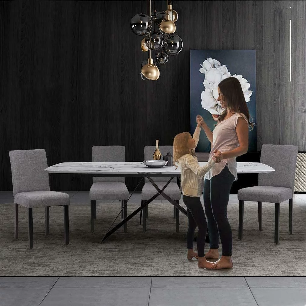 Dkelincs Dining Chairs Set of 4 Dining Room Chairs Urban Style Fabric Padded Parsons Chair Armless Kitchen Chairs with Solid Wooden Legs, Gray