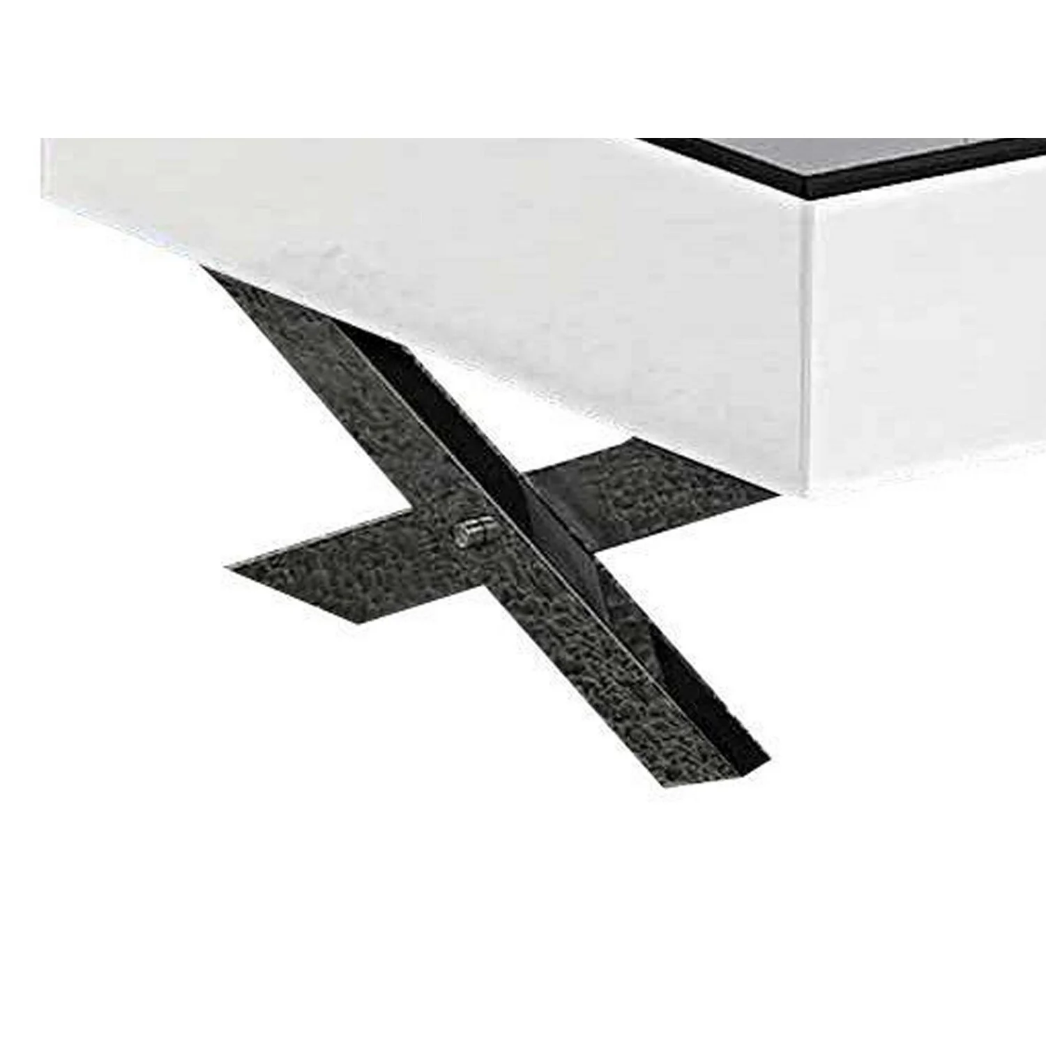 Benjara BM304691 51 in. Tika Black Glass Top Cross Legs White Wood 2 Drawer Coffee Table, Chrome