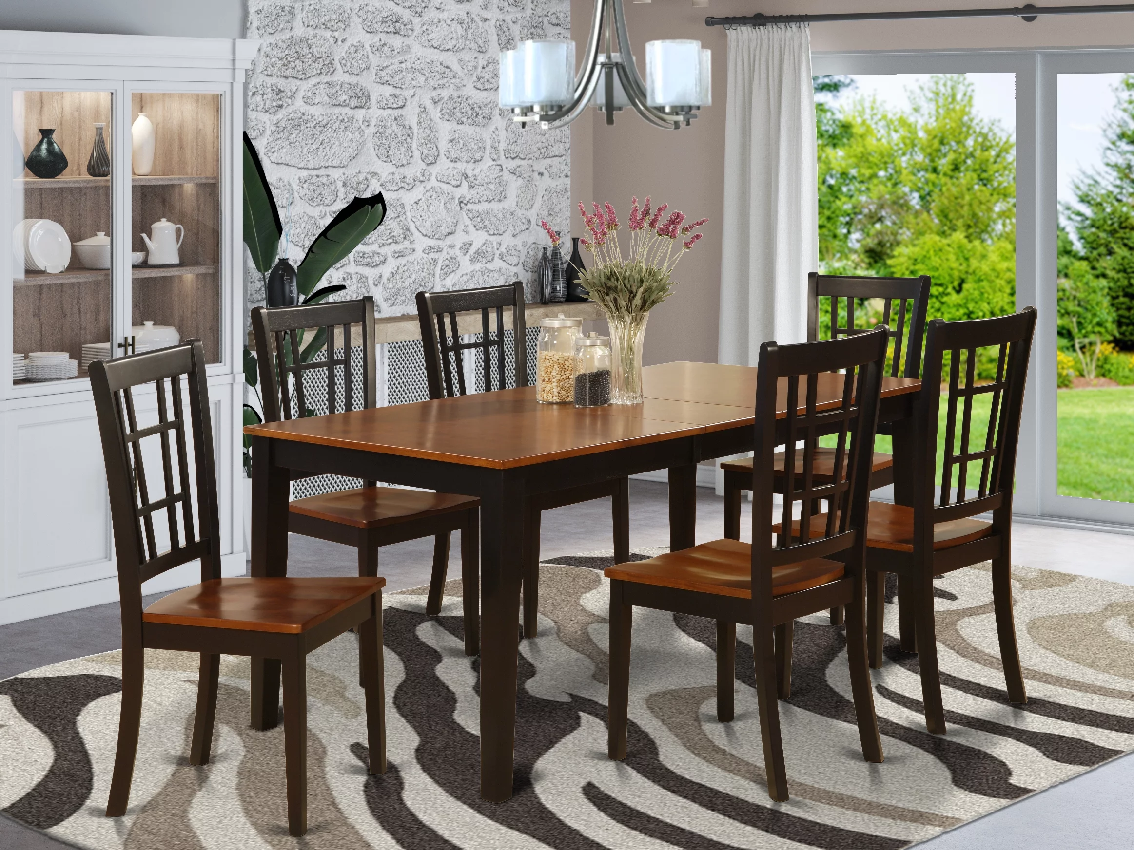 NICO7-BLK-W 7 Pc formal Dining room set-Dining Table and 6 Chairs for Dining room