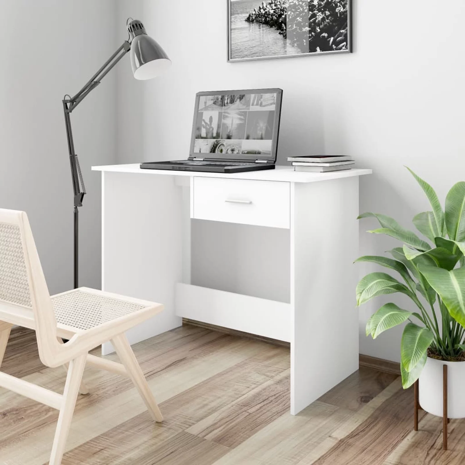 Anself Computer Desk with Storage Drawer Writing Desk Engineered Wood Gaming Table White Home Office Furniture 39.4 x 19.7 x 29.9 Inches (L x W x H)