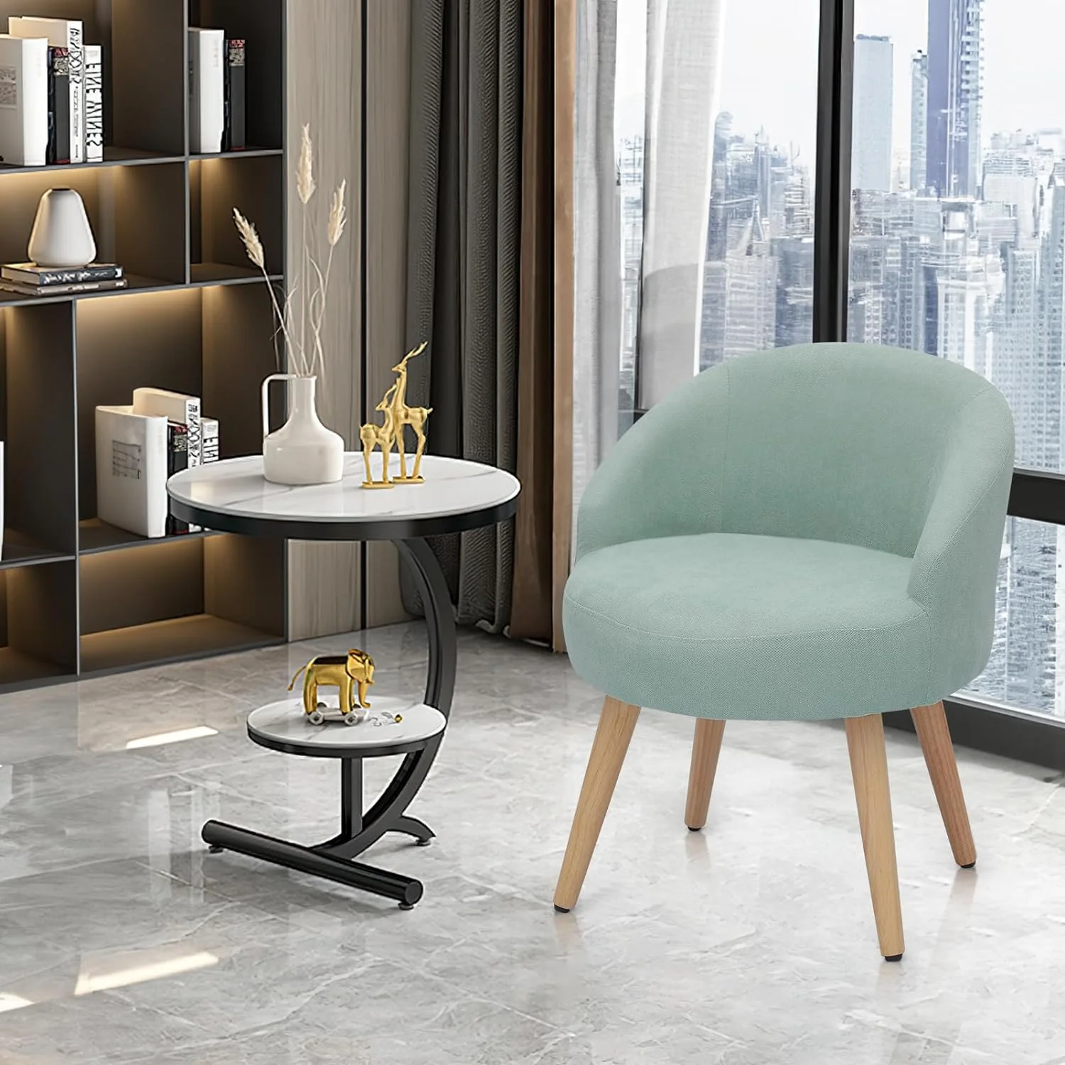 Modern Accent Chair Bedroom Chair, Comfy Chair For Small Spaces With Wood Legs, Blue