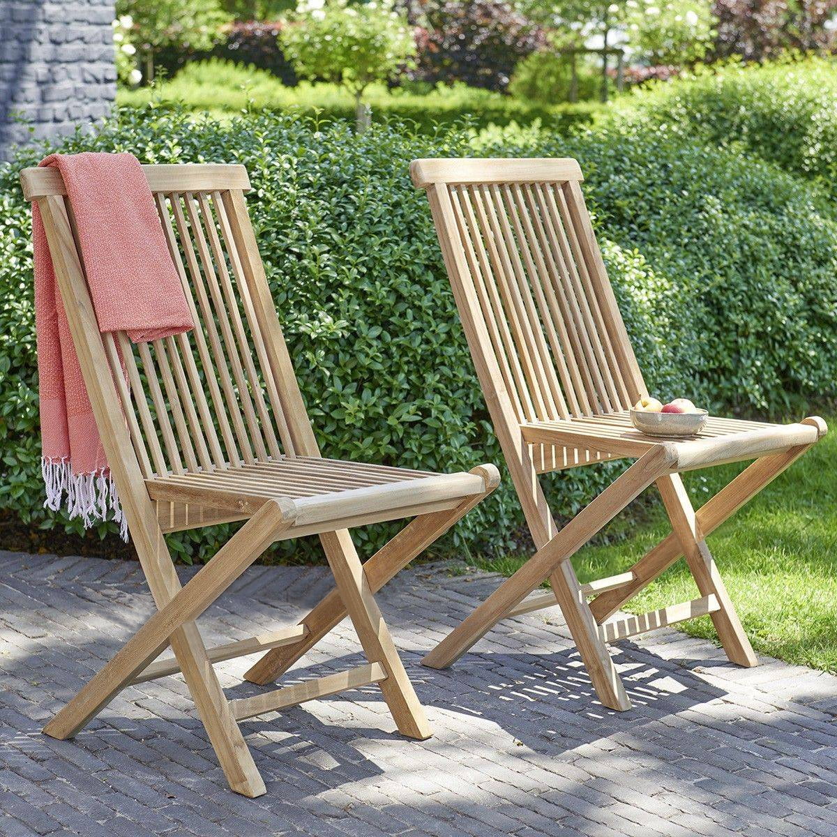 Patio Folding Chair Set of 2 Golden Outdoor Fully Assembled (Natural Solid Teak)