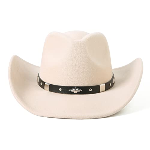 Lanzom Women Men Classic Felt Wide Brim Western Cowboy Cowgirl Hat with Belt Buckle