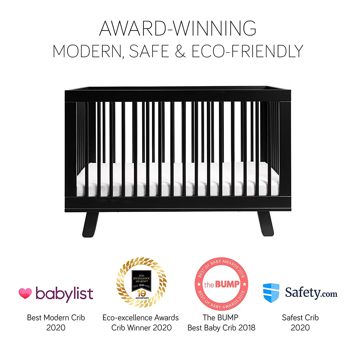 3-in-1 Convertible Crib with Toddler Bed Conversion Kit in Black, Greenguard Gold Certified